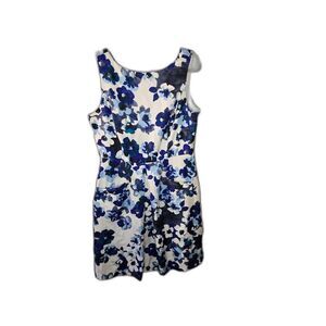 Donna Morgan Women's White and Blue Floral Sleeveless Dress Size 14
